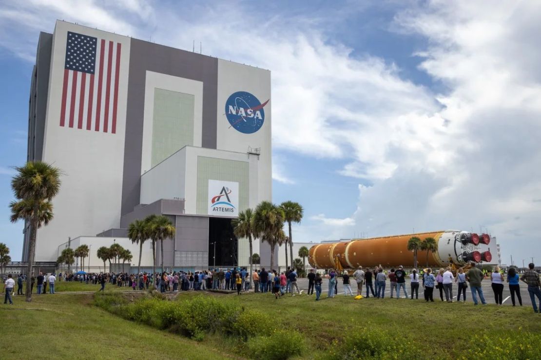 The main part of the Artemis II rocket arrived at NASA's Kennedy Space Center on July 24. Credit: Kim Shiflett/NASA.