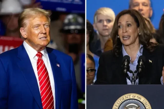 Donald Trump and Kamala Harris. Credit Jim Lo Scalzo Rebecca Droke EFE