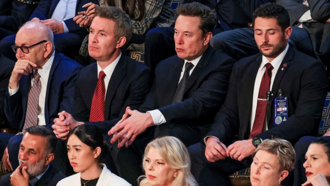 Tesla CEO Elon Musk, top row, second from right, is seen during a joint session of Congress at the US Capitol in Washington, DC, on July 24, 2024. (Credit. Kevin Mohatt/ Reuters/Archive).