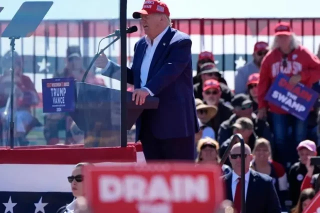 Trump during a campaign event in Wisconsin. Credit Alex Brandon AP