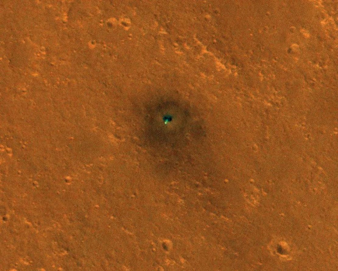 NASA's Mars Reconnaissance Orbiter took an InSight image of the Martian surface on February 2, 2019. The lander was located on a plain called Elysium Planitia. Credit: NASA/JPL-Caltech/University of Arizona.