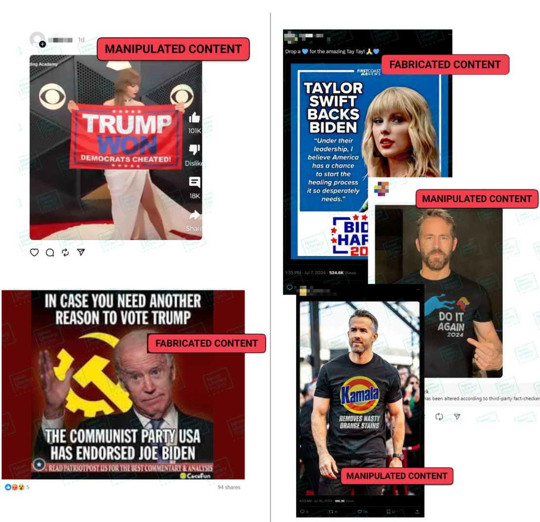 Fake celebrity endorsements for the 2024 election. The News Literacy Project curated and analyzed hundreds of examples of misinformation related to the 2024 presidential election.