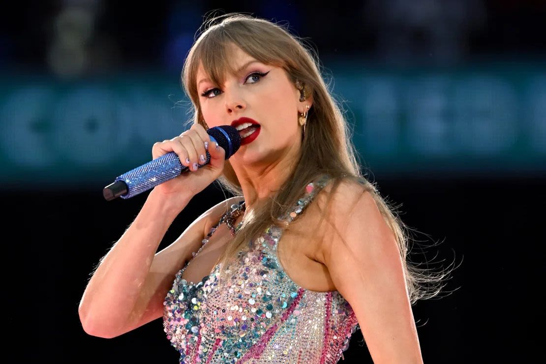 Taylor Swift during a concert at Wembley Stadium in London. Courtesy: Kate Green/Getty Images