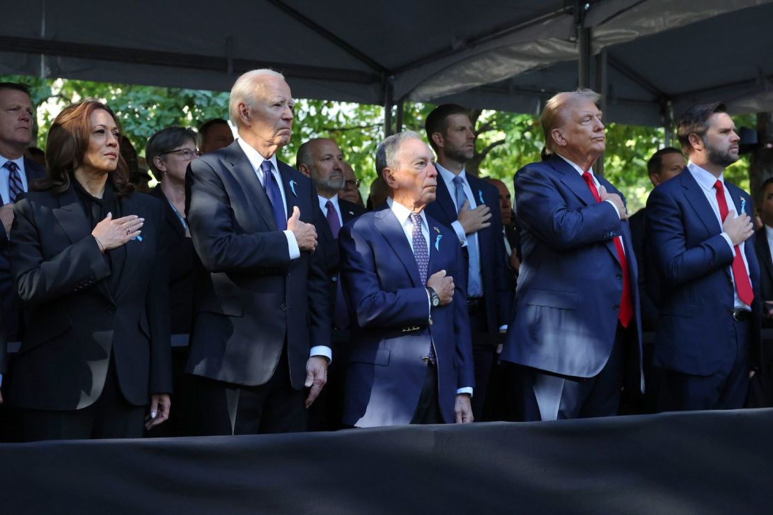 Vice President Kamala Harris, President Joe Biden, former New York Mayor Michael Bloomberg, former President Donald Trump and Senator JD Vance attend the annual 9/11 Commemoration Ceremony at the National September 11 Memorial and Museum in the New York City, September 11, 2024.