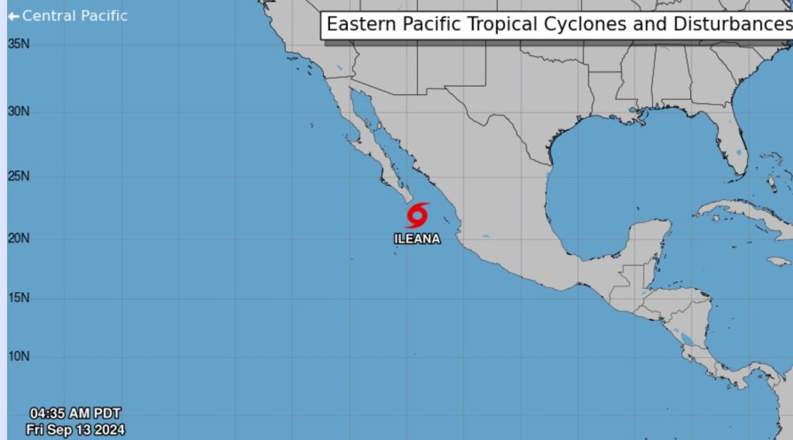 Track of Tropical Storm Ileana heading towards the Gulf of California. (NHC).