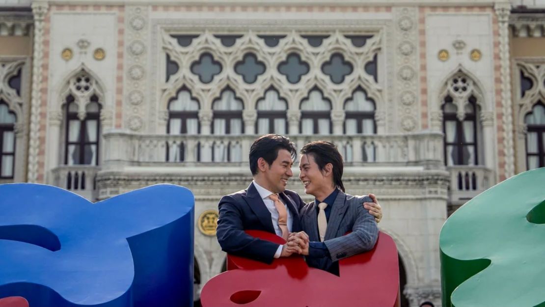 Members of the LGBTQ+ community celebrate after the Thai parliament passed the final senatorial vote on the same-sex marriage bill, in Bangkok on June 18, 2024.